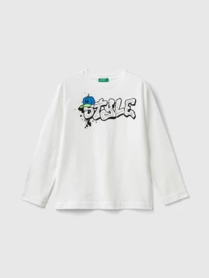 Zdjęcie produktu Benetton, Long Sleeve Organic Cotton T-shirt, size XL, White, Kids United Colors of Benetton