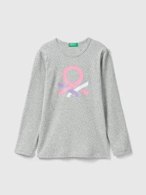 Zdjęcie produktu Benetton, Long Sleeve T-shirt With Glitter Print, size 2XL, Light Gray, Kids United Colors of Benetton