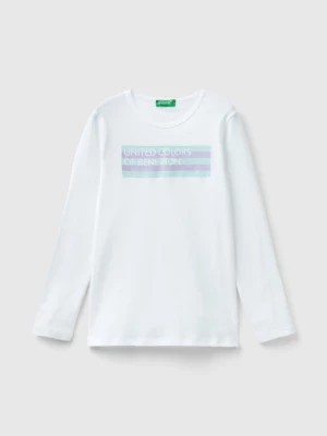 Zdjęcie produktu Benetton, Long Sleeve T-shirt With Glitter Print, size 3XL, White, Kids United Colors of Benetton