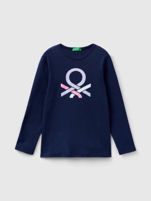 Zdjęcie produktu Benetton, Long Sleeve T-shirt With Glitter Print, size L, Dark Blue, Kids United Colors of Benetton