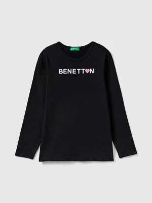 Zdjęcie produktu Benetton, Long Sleeve T-shirt With Glitter Print, size M, Black, Kids United Colors of Benetton