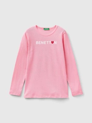 Zdjęcie produktu Benetton, Long Sleeve T-shirt With Glitter Print, size M, Pink, Kids United Colors of Benetton