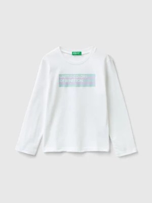 Zdjęcie produktu Benetton, Long Sleeve T-shirt With Glittery Print, size 116, White, Kids United Colors of Benetton
