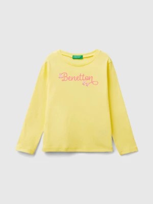 Zdjęcie produktu Benetton, Long Sleeve T-shirt With Glittery Print, size 116, Yellow, Kids United Colors of Benetton
