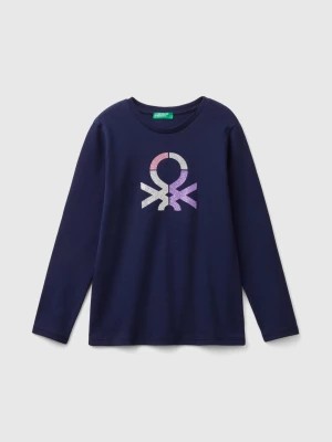 Zdjęcie produktu Benetton, Long Sleeve T-shirt With Glittery Print, size 3XL, Dark Blue, Kids United Colors of Benetton