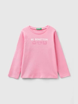 Zdjęcie produktu Benetton, Long Sleeve T-shirt With Glittery Print, size 82, Pink, Kids United Colors of Benetton