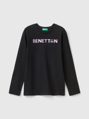 Zdjęcie produktu Benetton, Long Sleeve T-shirt With Glittery Print, size L, Black, Kids United Colors of Benetton