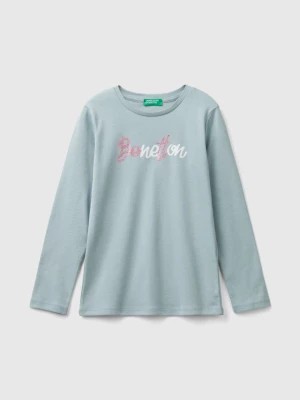 Zdjęcie produktu Benetton, Long Sleeve T-shirt With Glittery Print, size M, Pearl Gray, Kids United Colors of Benetton