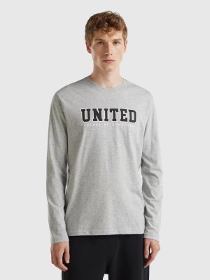 Zdjęcie produktu Benetton, Long Sleeve T-shirt With Logo Print, size S, Light Gray, Men United Colors of Benetton