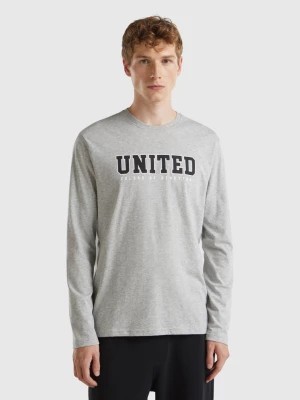 Zdjęcie produktu Benetton, Long Sleeve T-shirt With Logo Print, size XL, Light Gray, Men United Colors of Benetton