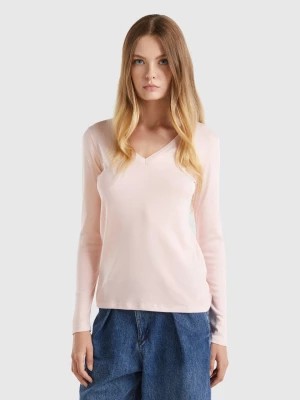Zdjęcie produktu Benetton, Long Sleeve T-shirt With V-neck, size L, Pastel Pink, Women United Colors of Benetton