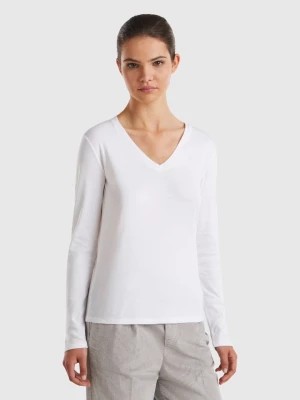 Zdjęcie produktu Benetton, Long Sleeve T-shirt With V-neck, size L, White, Women United Colors of Benetton