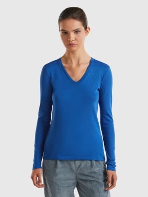 Zdjęcie produktu Benetton, Long Sleeve T-shirt With V-neck, size M, Air Force Blue, Women United Colors of Benetton