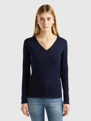 Zdjęcie produktu Benetton, Long Sleeve T-shirt With V-neck, size S, Dark Blue, Women United Colors of Benetton