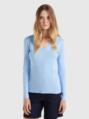 Zdjęcie produktu Benetton, Long Sleeve T-shirt With V-neck, size S, Light Blue, Women United Colors of Benetton