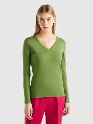 Zdjęcie produktu Benetton, Long Sleeve T-shirt With V-neck, size S, Military Green, Women United Colors of Benetton