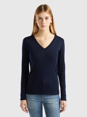 Zdjęcie produktu Benetton, Long Sleeve T-shirt With V-neck, size XL, Dark Blue, Women United Colors of Benetton