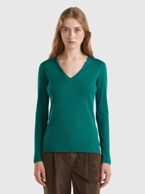 Zdjęcie produktu Benetton, Long Sleeve T-shirt With V-neck, size XL, Dark Green, Women United Colors of Benetton