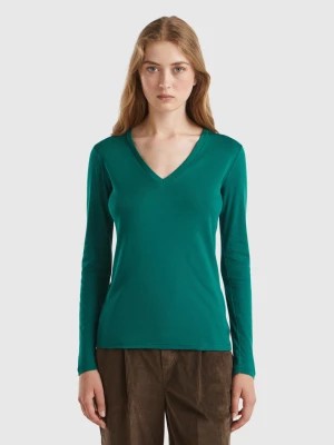 Zdjęcie produktu Benetton, Long Sleeve T-shirt With V-neck, size XS, Dark Green, Women United Colors of Benetton