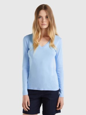 Zdjęcie produktu Benetton, Long Sleeve T-shirt With V-neck, size XS, Light Blue, Women United Colors of Benetton