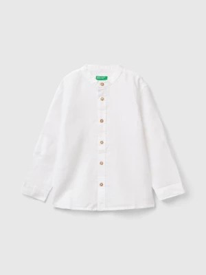 Zdjęcie produktu Benetton, Mandarin Collar Shirt In Linen Blend, size 110, White, Kids United Colors of Benetton