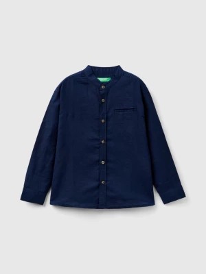 Zdjęcie produktu Benetton, Mandarin Collar Shirt In Linen Blend, size 3XL, Dark Blue, Kids United Colors of Benetton