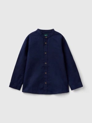 Zdjęcie produktu Benetton, Mandarin Collar Shirt In Linen Blend, size 82, Dark Blue, Kids United Colors of Benetton