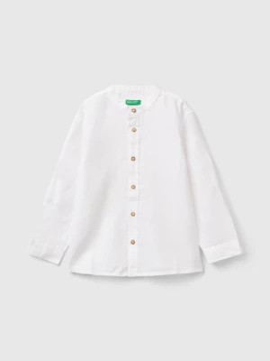 Zdjęcie produktu Benetton, Mandarin Collar Shirt In Linen Blend, size 82, White, Kids United Colors of Benetton
