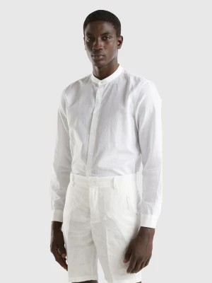 Zdjęcie produktu Benetton, Mandarin Collar Shirt In Linen Blend, size S, White, Men United Colors of Benetton