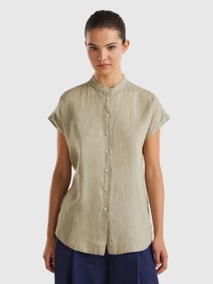 Zdjęcie produktu Benetton, Mandarin Shirt In Pure Linen, size L, Light Green, Women United Colors of Benetton