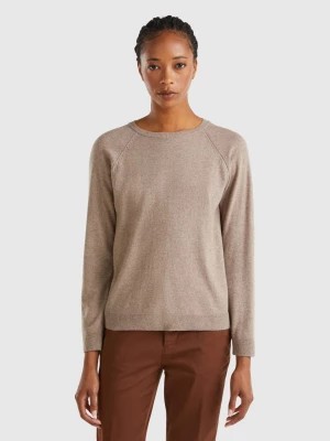 Zdjęcie produktu Benetton, Marl Brown Crew Neck Sweater In Wool And Cashmere Blend, size M, Brown, Women United Colors of Benetton