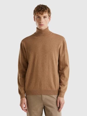 Zdjęcie produktu Benetton, Marl Brown Turtleneck In Pure Merino Wool, size S, Brown, Men United Colors of Benetton