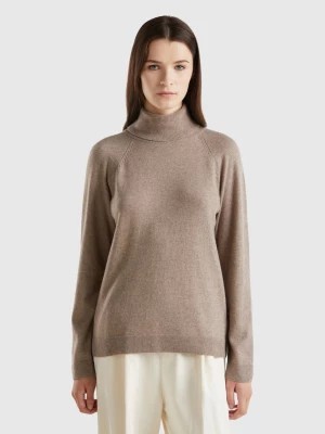 Zdjęcie produktu Benetton, Marl Brown Turtleneck In Wool And Cashmere Blend, size S, Brown, Women United Colors of Benetton