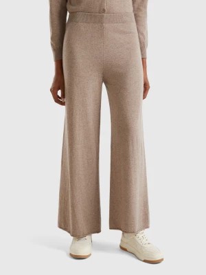 Zdjęcie produktu Benetton, Marl Brown Wide Trousers In Wool And Cashmere Blend, size L, Brown, Women United Colors of Benetton