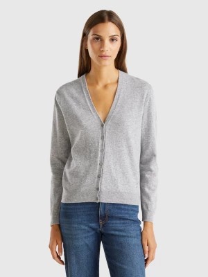 Zdjęcie produktu Benetton, Marl Gray V-neck Cardigan In Pure Merino Wool, size S, Light Gray, Women United Colors of Benetton