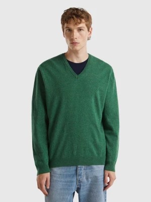 Zdjęcie produktu Benetton, Marl Green V-neck Sweater In Pure Merino Wool, size XXL, Green, Men United Colors of Benetton