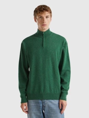 Zdjęcie produktu Benetton, Marl Green Zip-up Sweater In 100% Merino Wool, size S, Green, Men United Colors of Benetton