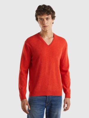 Zdjęcie produktu Benetton, Marl Orange V-neck Sweater In Pure Merino Wool, size L, Orange, Men United Colors of Benetton