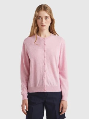 Zdjęcie produktu Benetton, Marl Pink Crew Neck Cardigan In Pure Merino Wool, size M, Pink, Women United Colors of Benetton