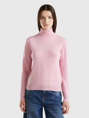 Zdjęcie produktu Benetton, Marl Pink Turtleneck Sweater In Pure Merino Wool, size S, Pink, Women United Colors of Benetton