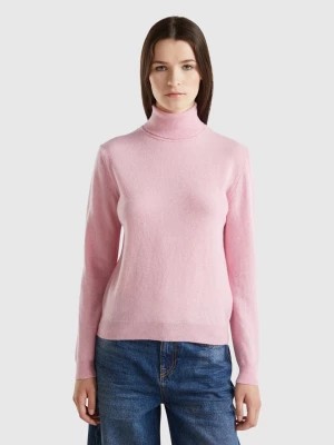 Zdjęcie produktu Benetton, Marl Pink Turtleneck Sweater In Pure Merino Wool, size XL, Pink, Women United Colors of Benetton