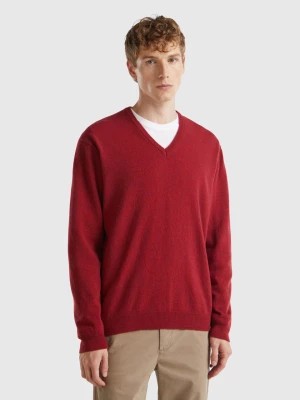 Zdjęcie produktu Benetton, Marl Red V-neck Sweater In Pure Merino Wool, size L, Red, Men United Colors of Benetton