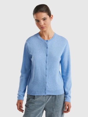 Zdjęcie produktu Benetton, Marl Sky Blue Crew Neck Cardigan In Pure Merino Wool, size M, Light Blue, Women United Colors of Benetton