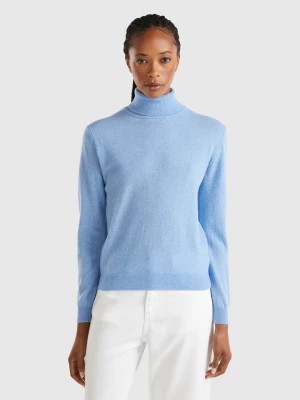 Zdjęcie produktu Benetton, Marl Sky Blue Turtleneck Sweater In Pure Merino Wool, size M, Light Blue, Women United Colors of Benetton