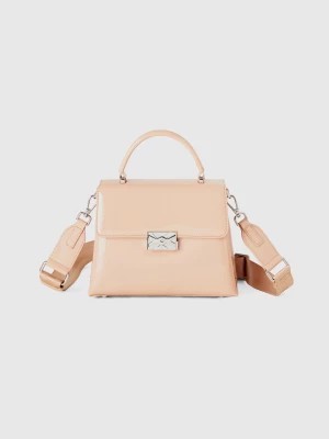 Zdjęcie produktu Benetton, Medium Soft Pink Bag In Shinny Mock Patent Leather, size OS, Soft Pink, Women United Colors of Benetton