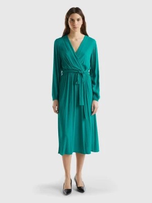 Zdjęcie produktu Benetton, Midi Dress With V-neck And Belt, size S, Teal, Women United Colors of Benetton