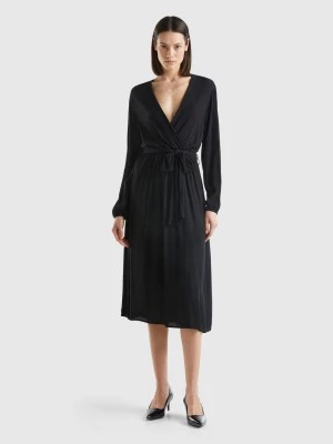 Zdjęcie produktu Benetton, Midi Dress With V-neck And Belt, size XS, Black, Women United Colors of Benetton