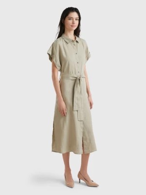 Zdjęcie produktu Benetton, Midi Shirt Dress In Pure Linen, size L, Light Green, Women United Colors of Benetton