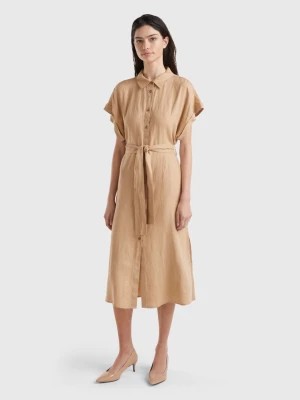 Zdjęcie produktu Benetton, Midi Shirt Dress In Pure Linen, size S, Camel, Women United Colors of Benetton