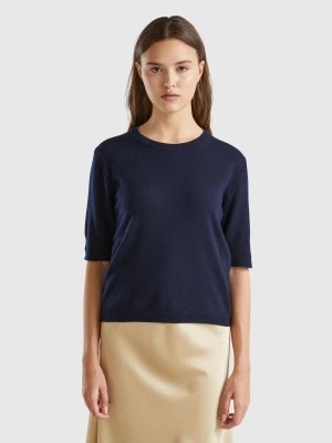 Zdjęcie produktu Benetton, Midnight Blue Short Sleeve Sweater In Pure Merino Wool, size M, Dark Blue, Women United Colors of Benetton